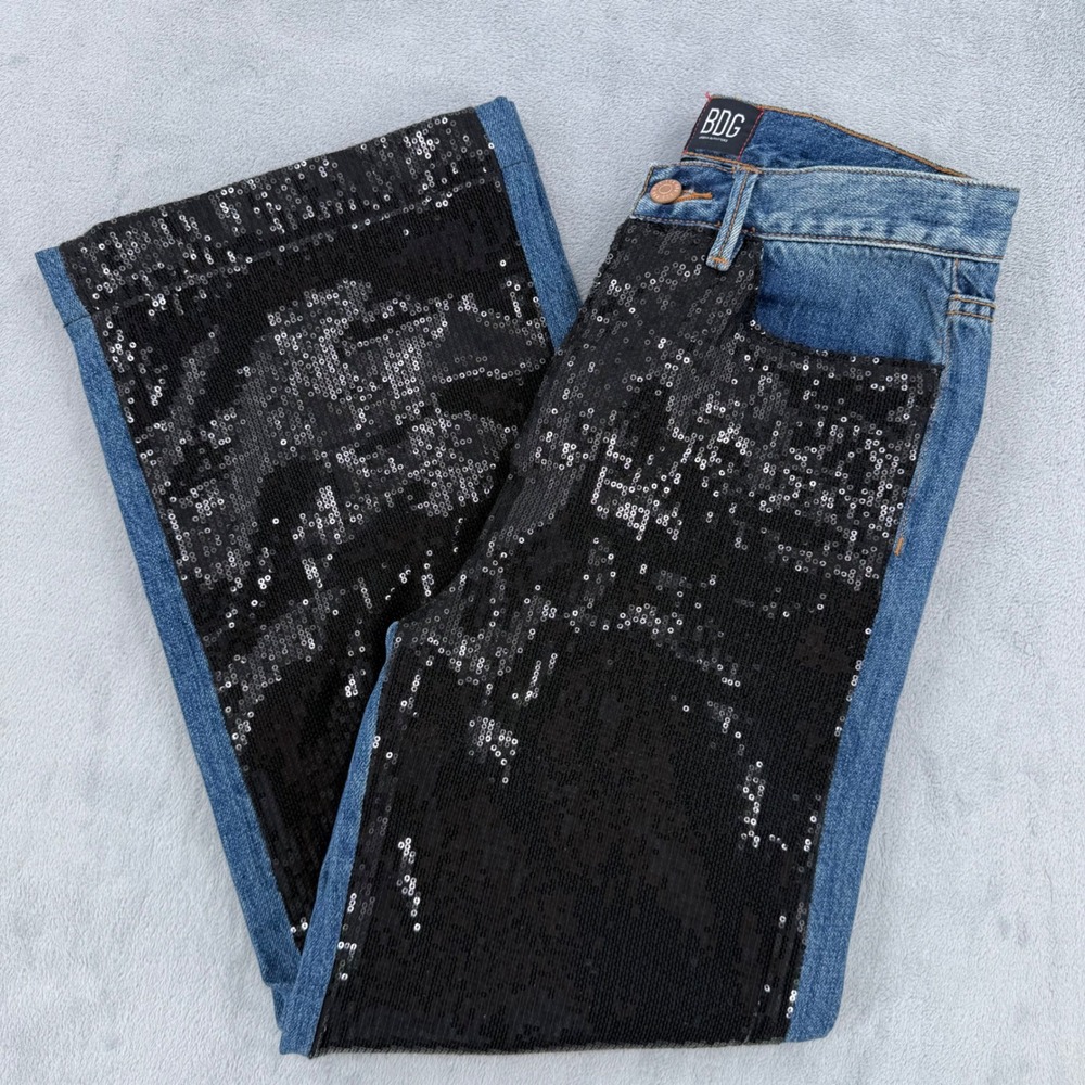 BDG Urban Outfitters Jeans Women 27 High Wide High Rise Sequin Front Blue Black